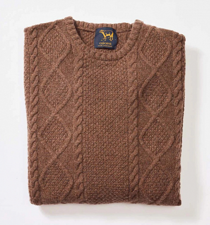 Osborne Lambswool Large Cable Crew Neck Tobacco